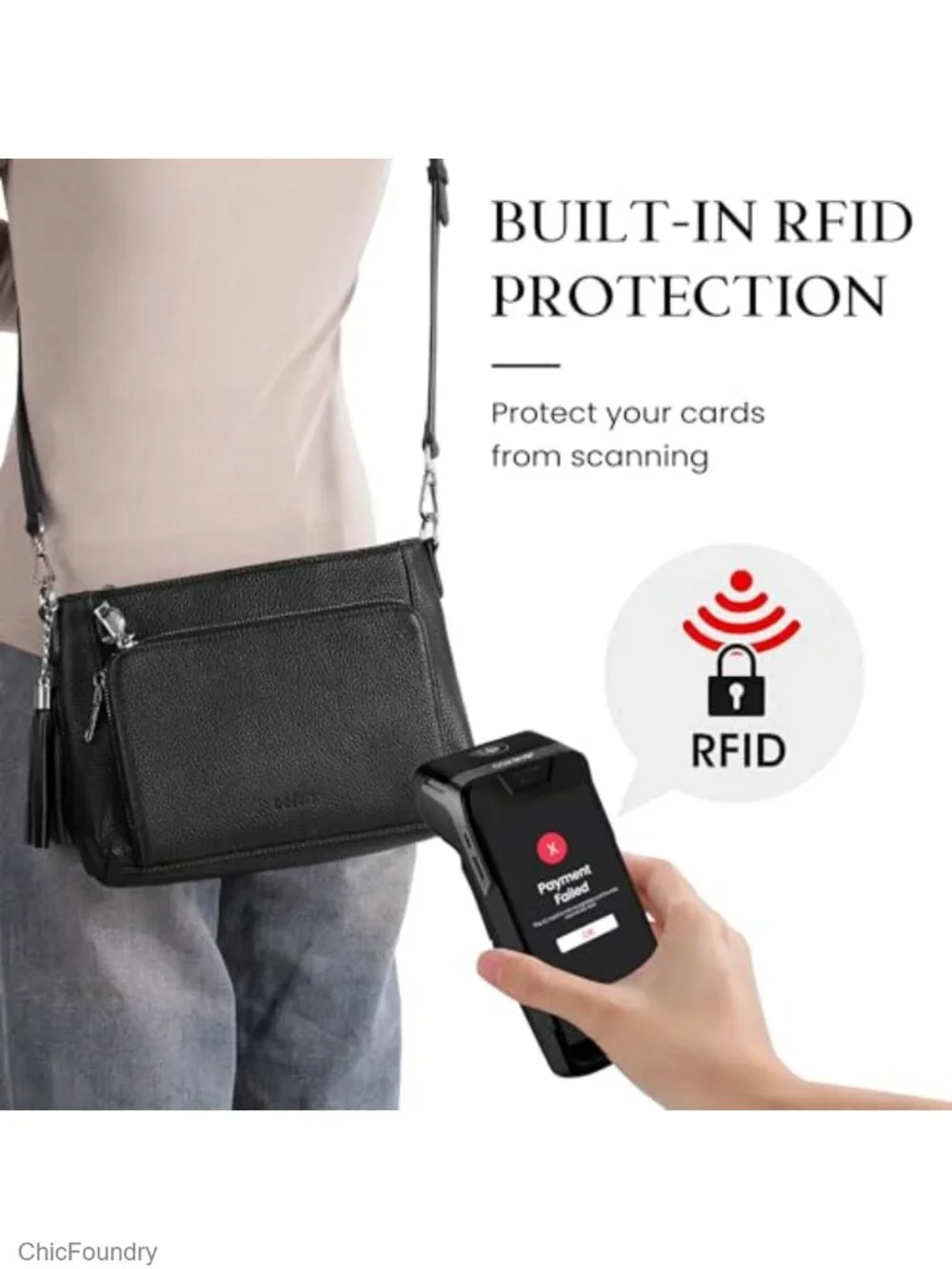 Anti Theft Genuine Leather Crossbody Bag with Built-in Wallet RFID